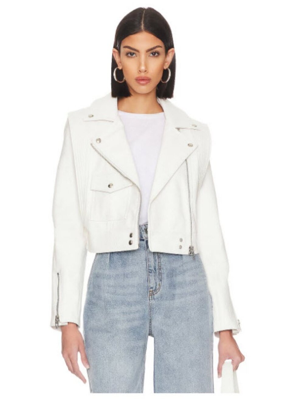 Womens Blank NYC (Item- 70) White Faux Leather Zip Moto Jacket M - Picture 1 of 16